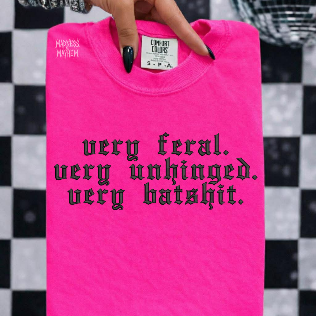 Neon pink very feral embroidered tshirt