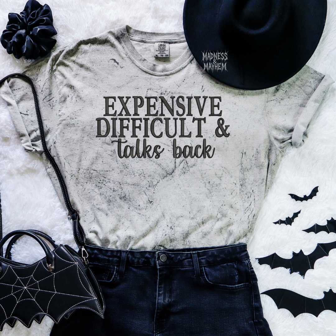 Expensive difficult & talks back embroidered color blast tshirt