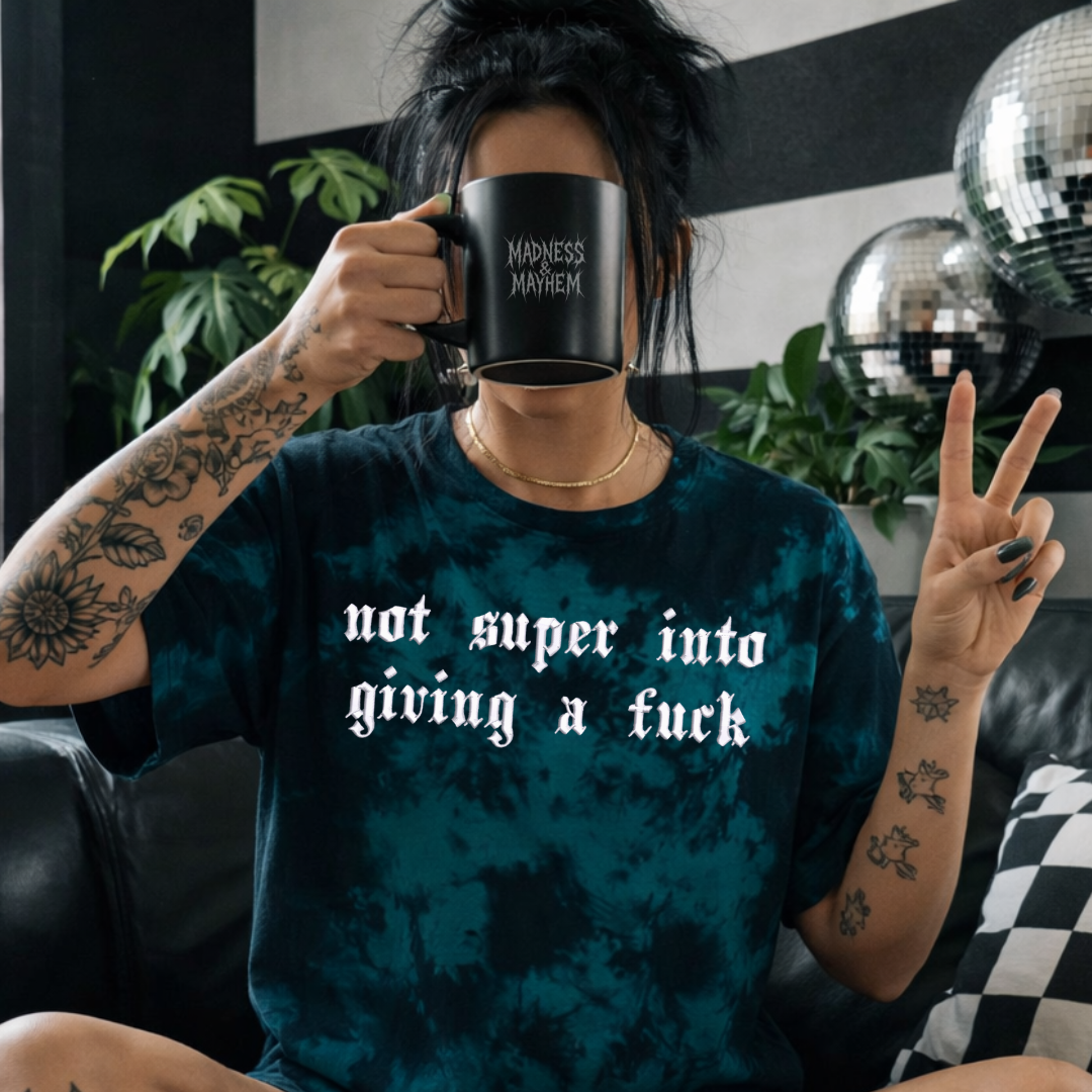 Teal not into giving a fuck embroidered tie dye T-shirt