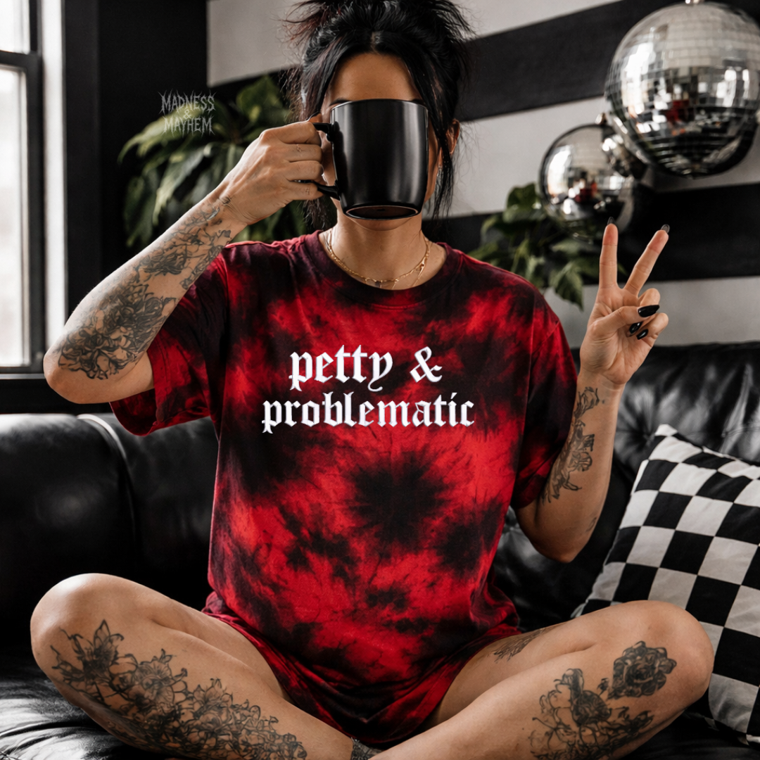 Petty & problematic embroidered tie dye T-shirt