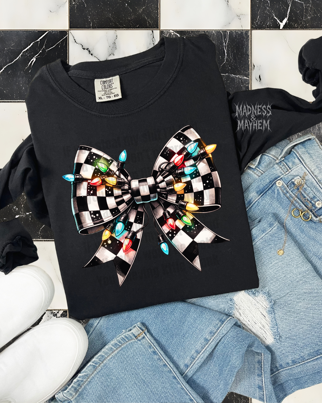 christmas bow long sleeve tee