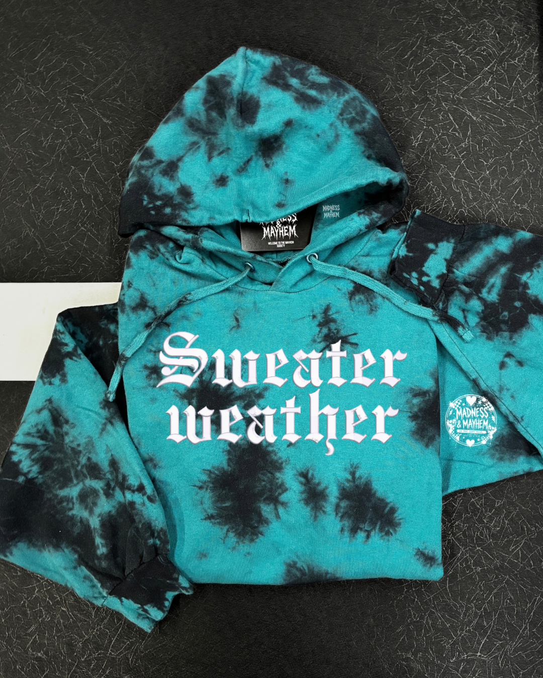 Teal sweater weather embroidered Hoodie