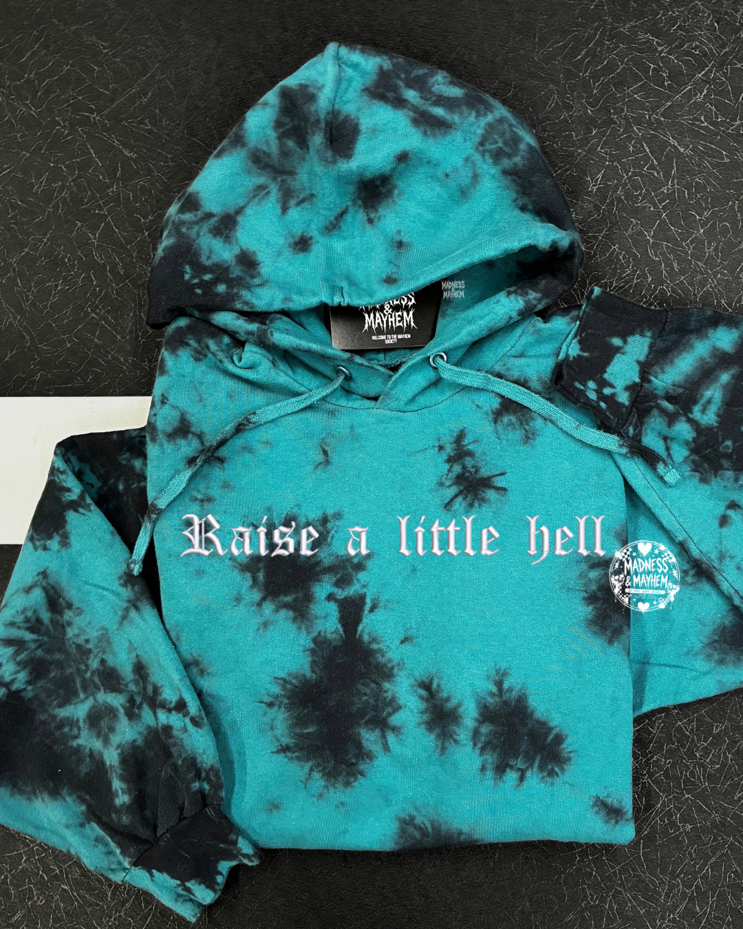 Teal raise a little hell embroidered Hoodie