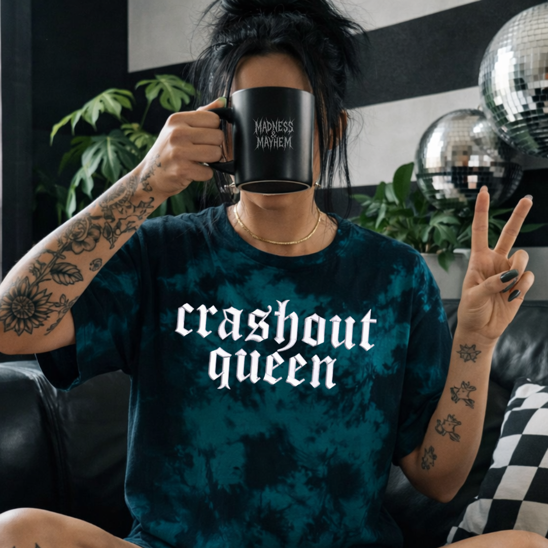 Teal Crashout queen embroidered tie dye T-shirt