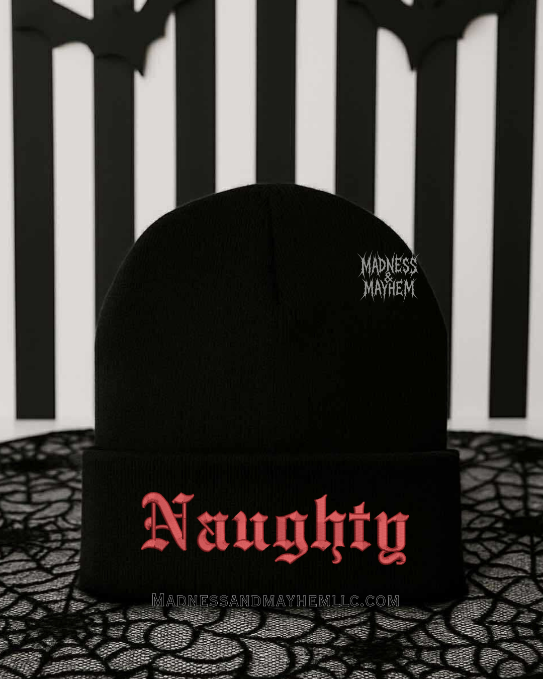 Naughty embroidered beanie