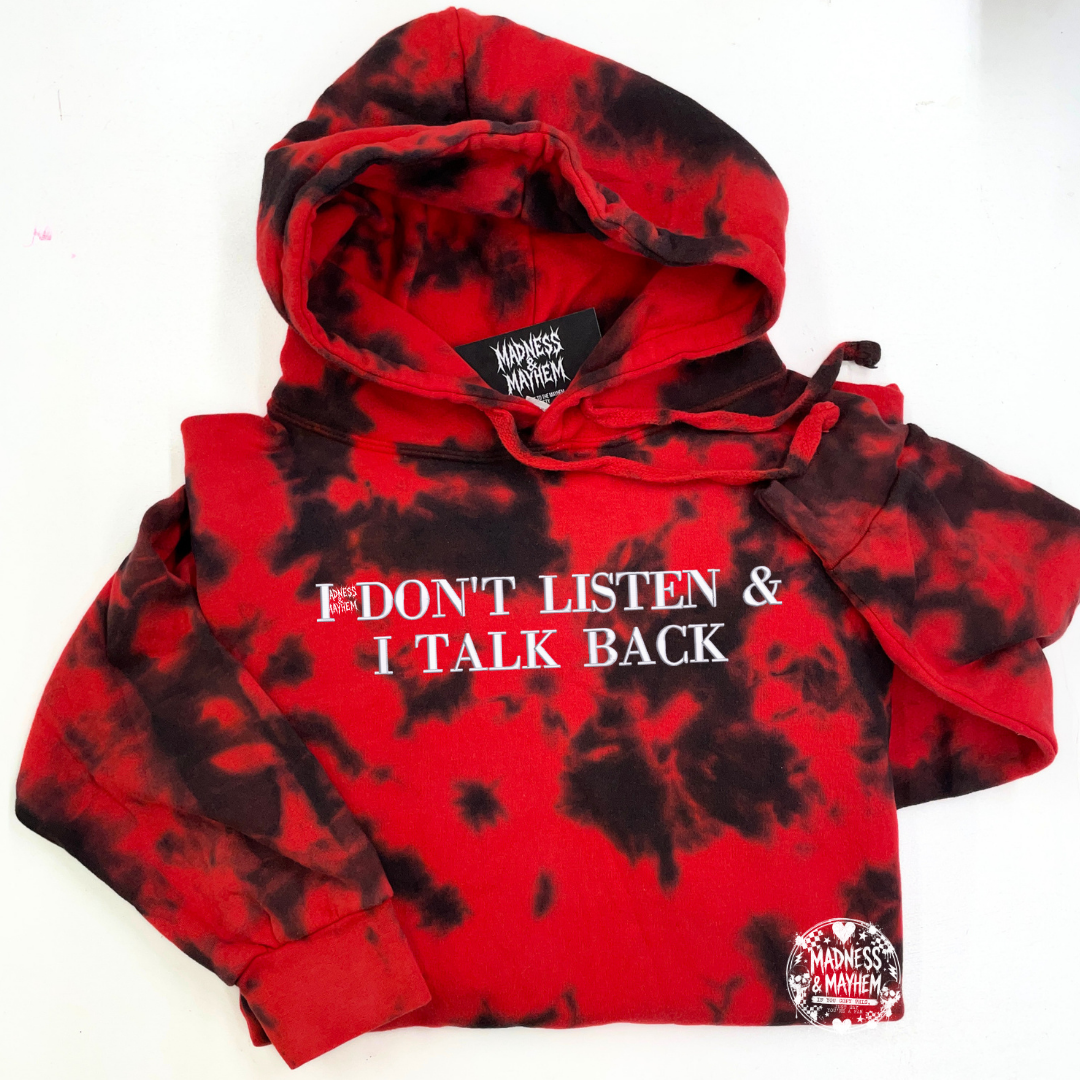 Red i don’t listen embroidered Hoodie