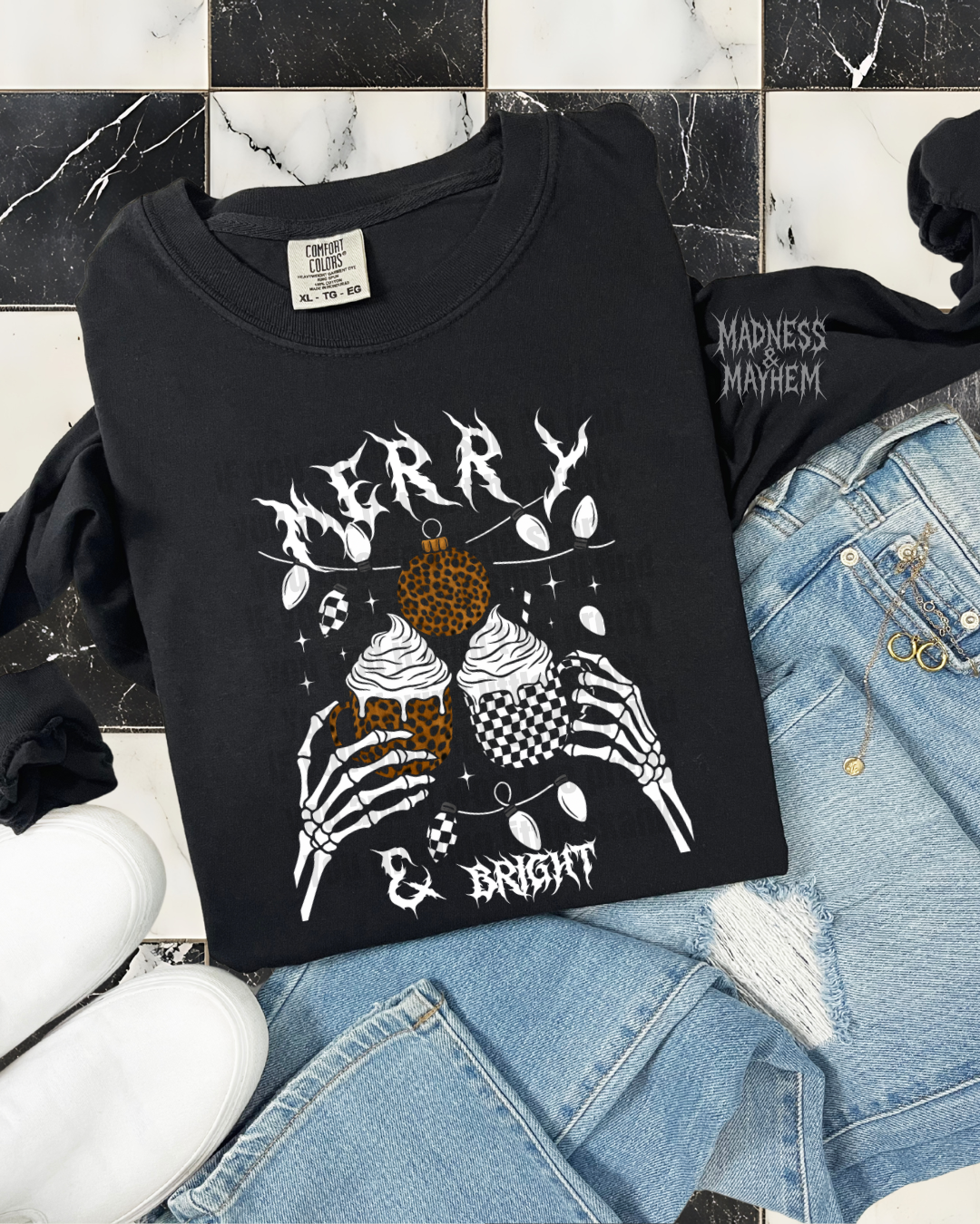 leopard merry & bright long sleeve tee