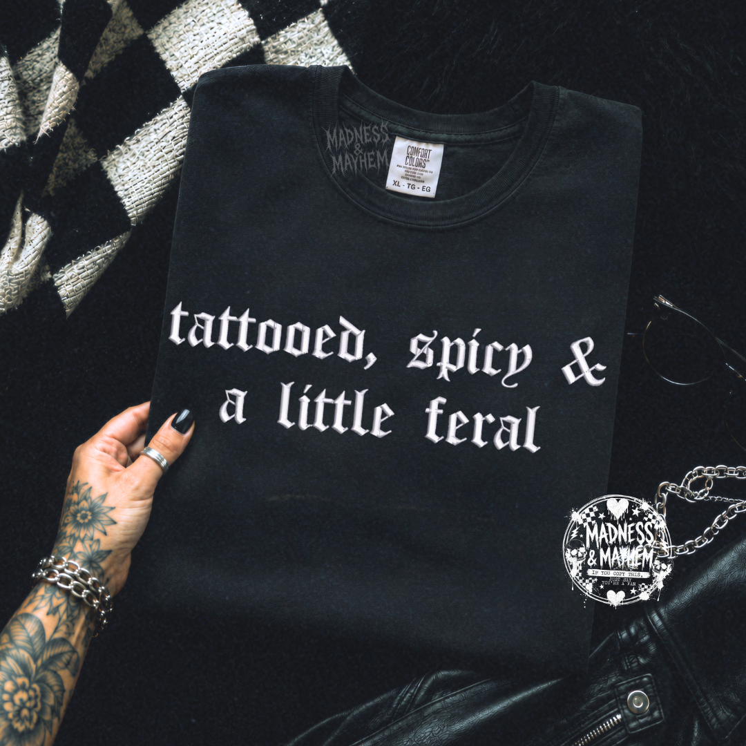 Tattooed spicy feral embroidered tshirt