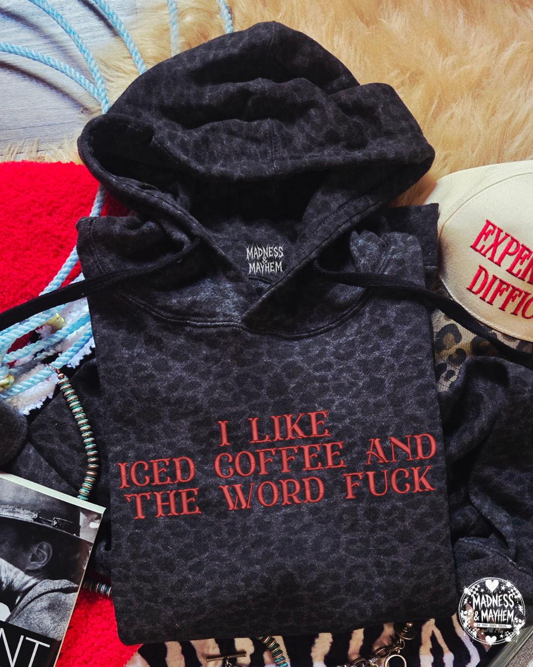Iced coffee and the word fuck leopard Hoodie