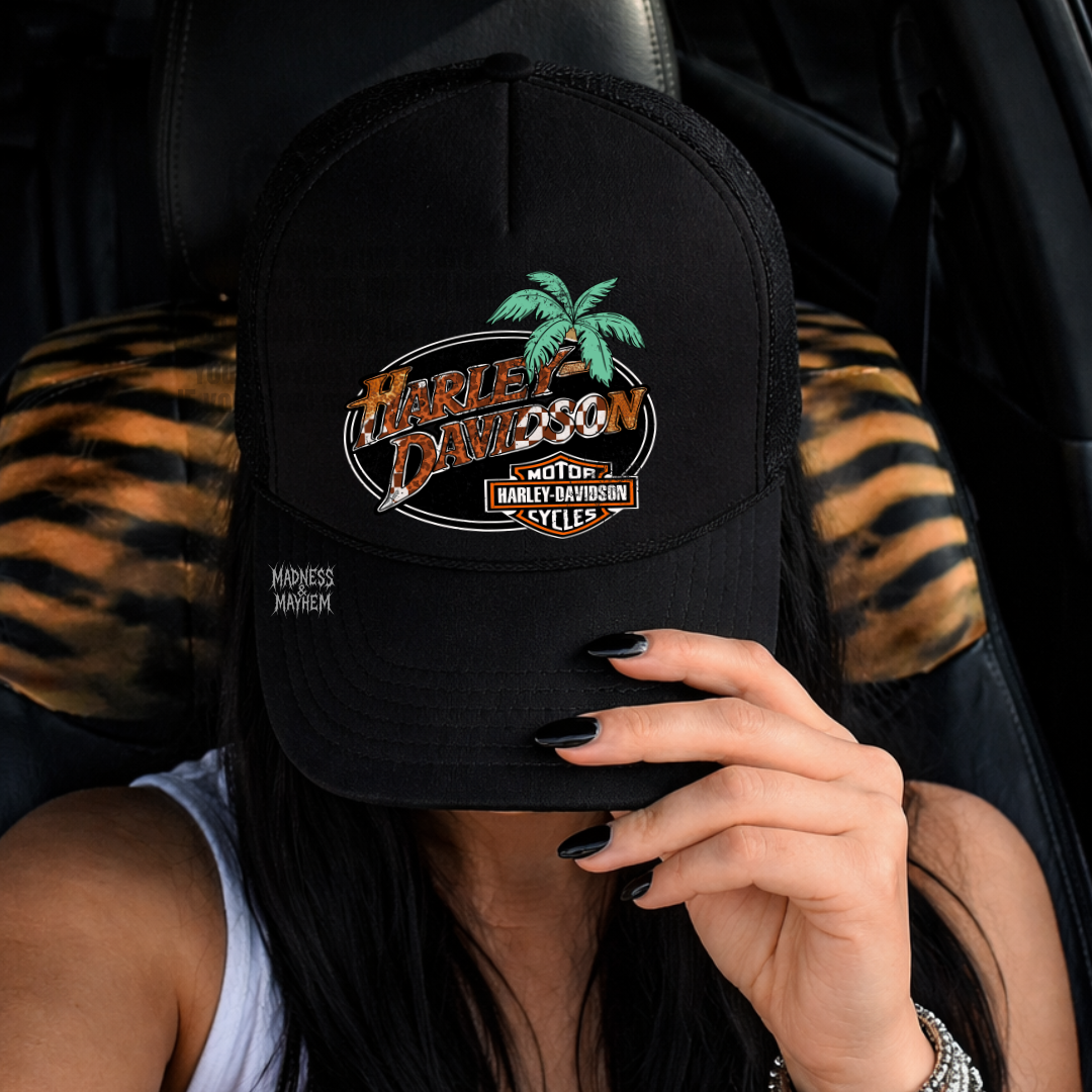 Palm tree harley Trucker Hat