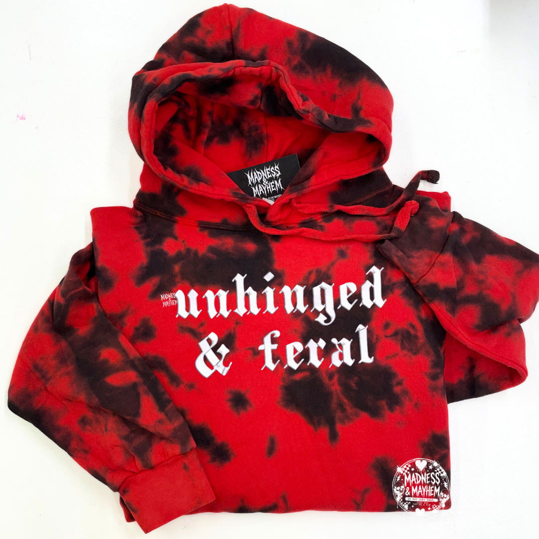 Red unhinged & feral embroidered Hoodie