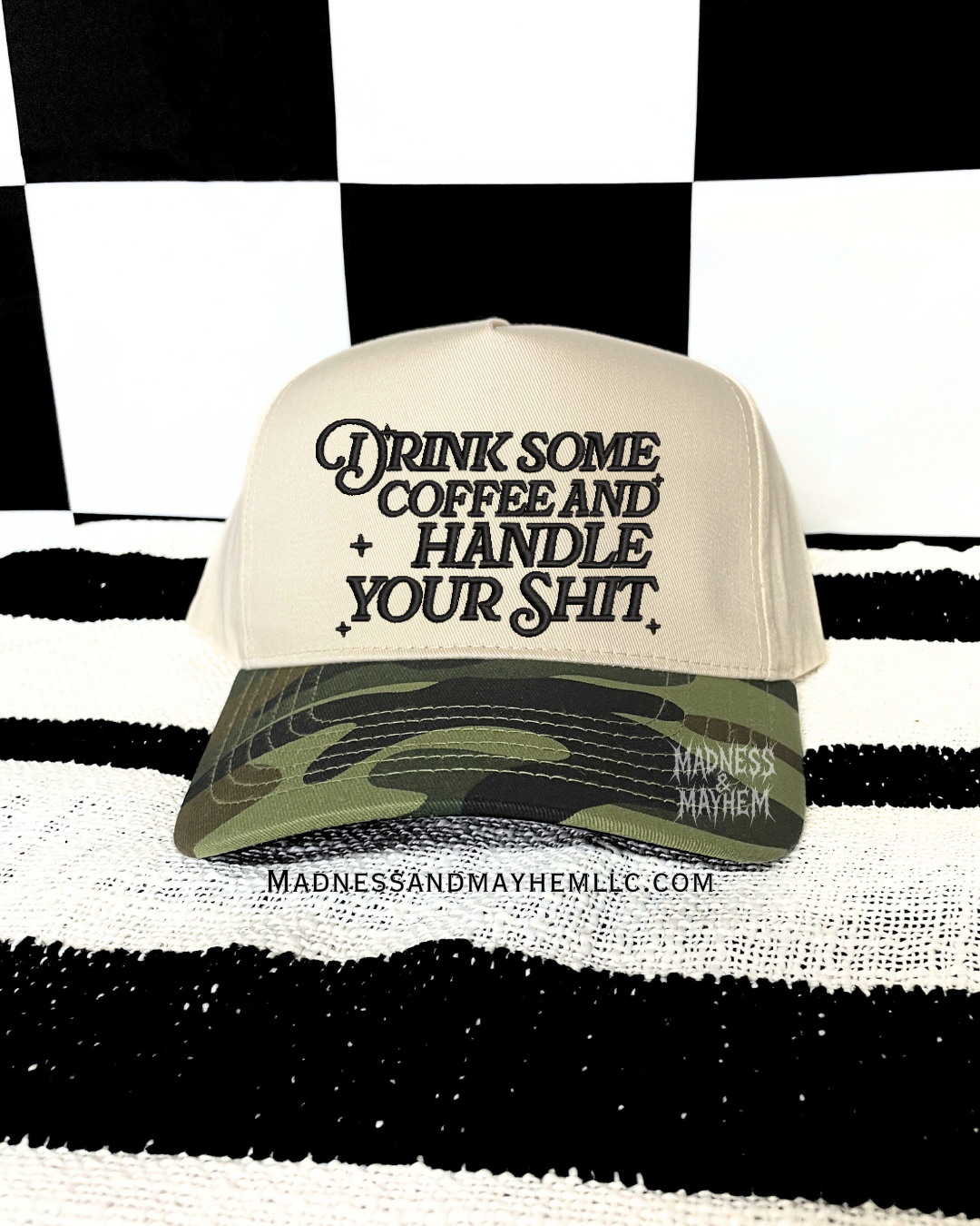 Camo Drink some coffee embroidered Hat