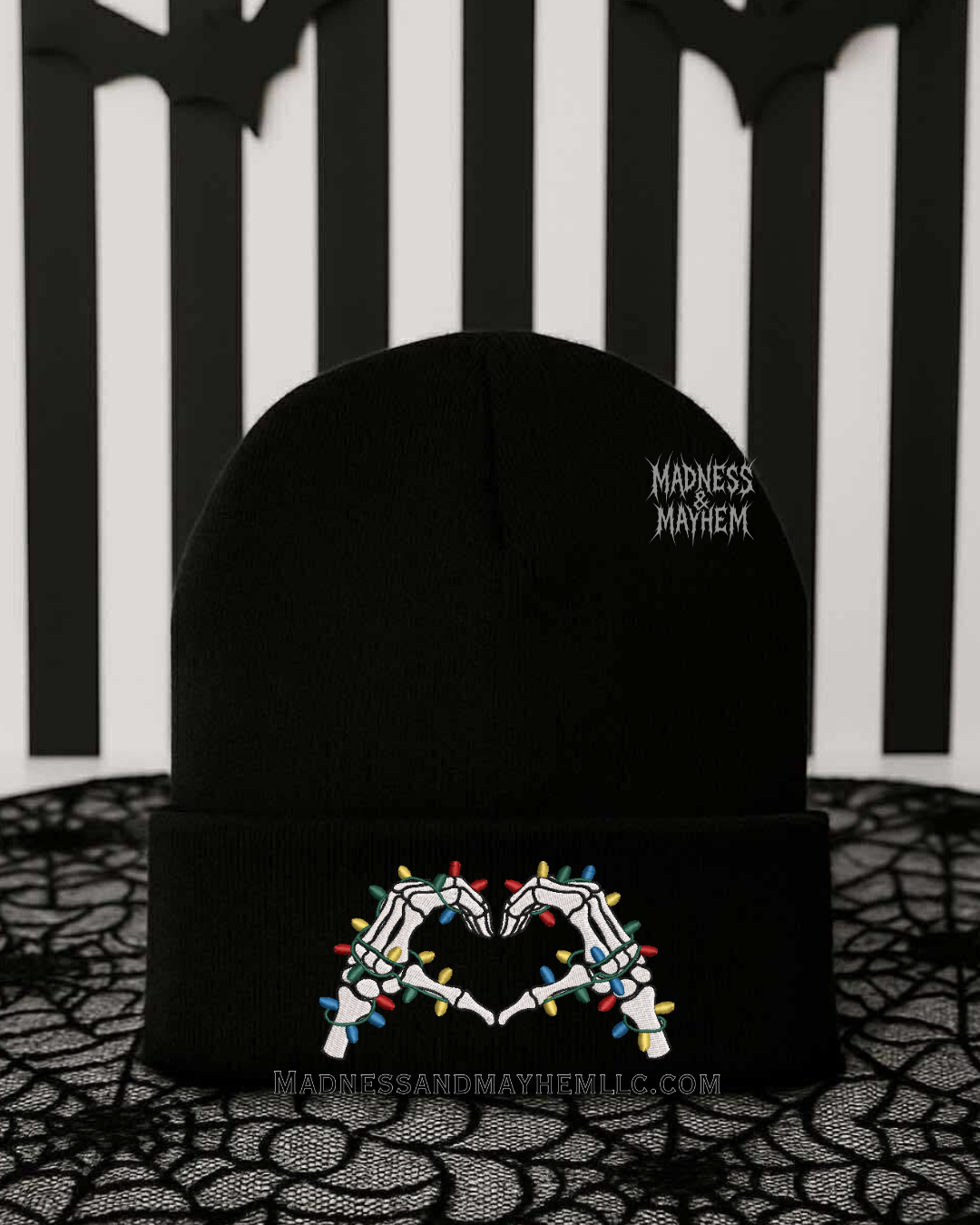 Christmas light hands embroidered beanie