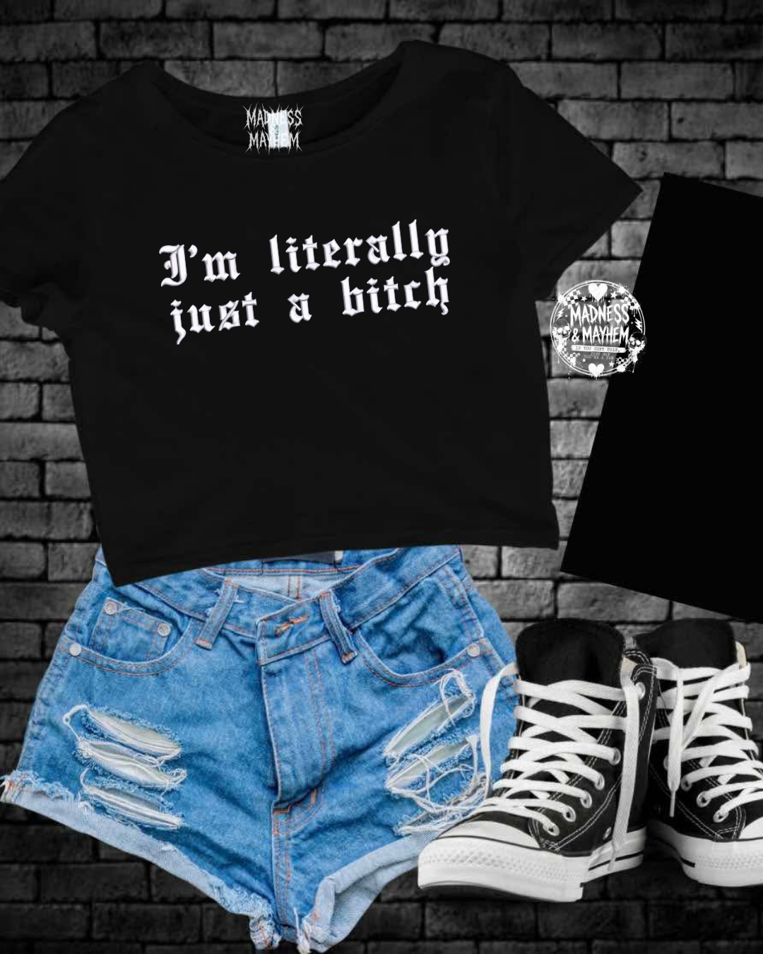 I'm literally just a bitch embroidered cropped tee
