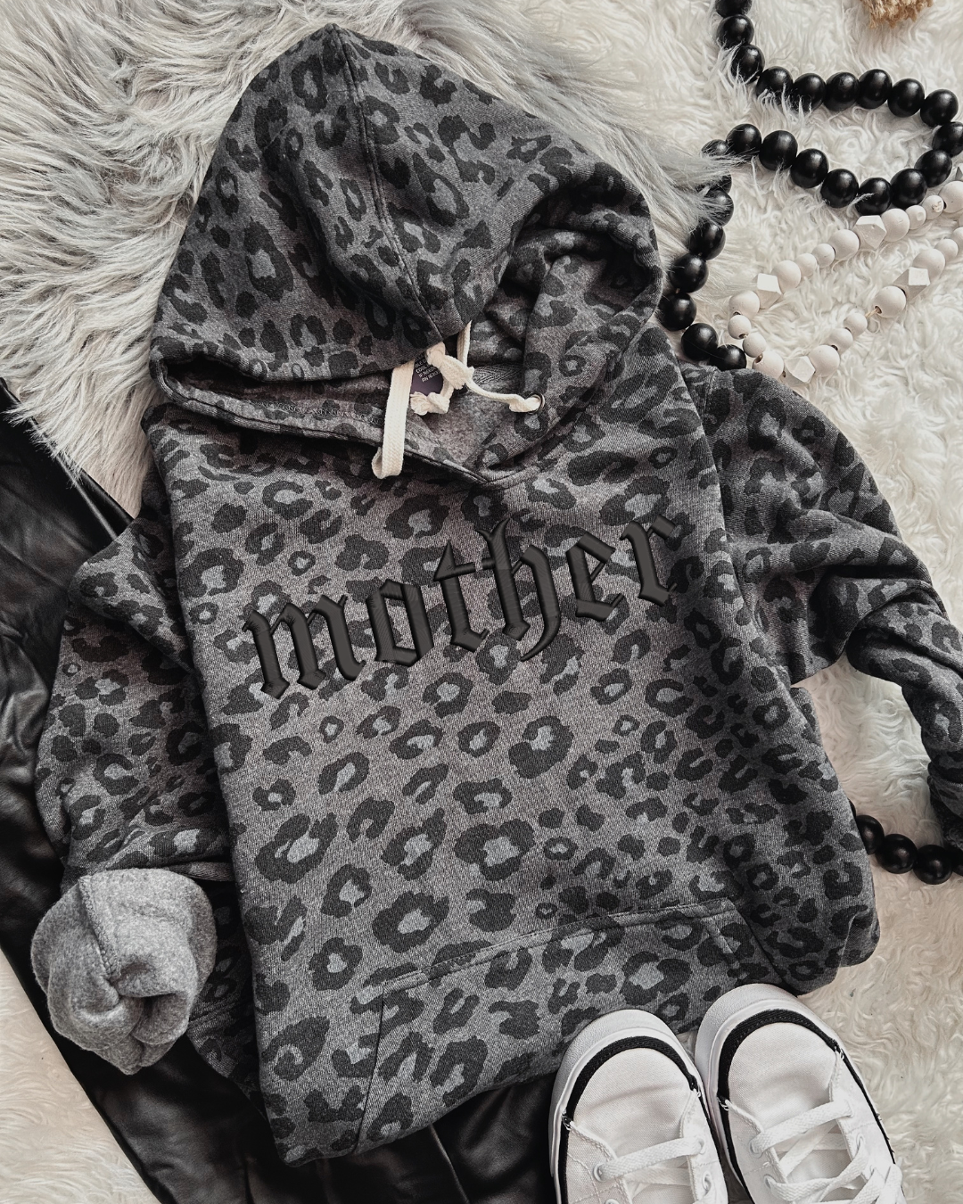 Mother embroidered leopard Elevated Fleece Hoodie
