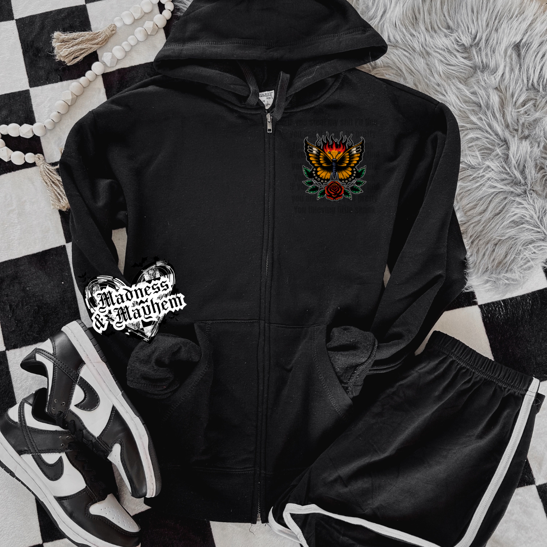 Don't set yourself on fire zip up hoodie