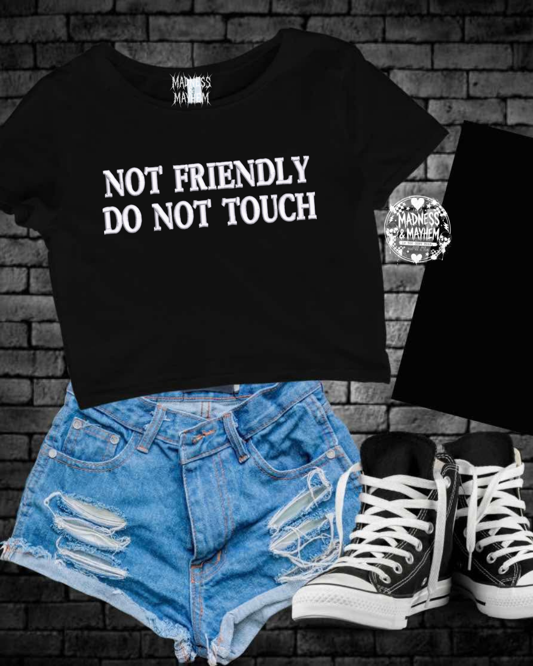 not frinedly embroidered cropped tee