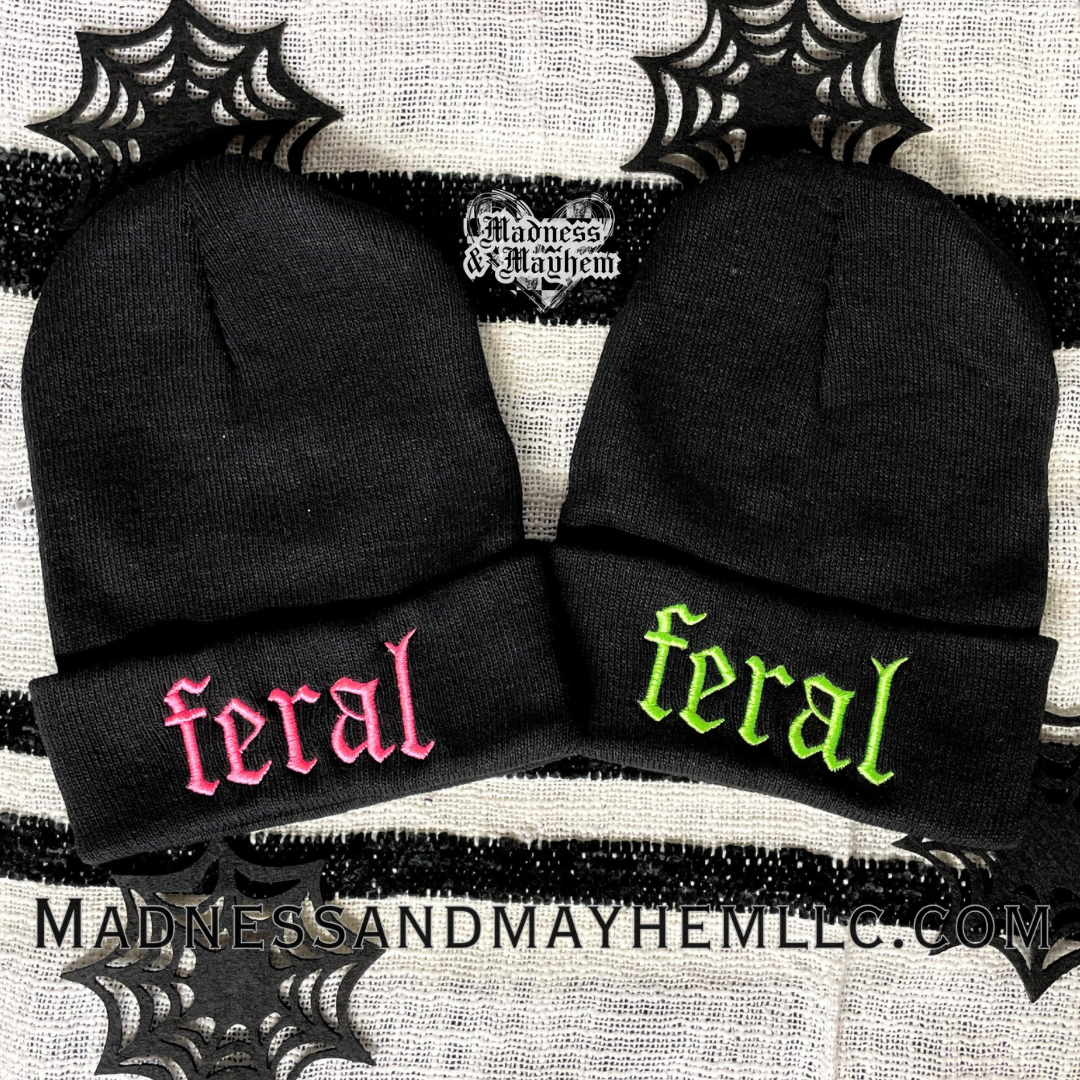 Neon Green Feral embroidered beanie