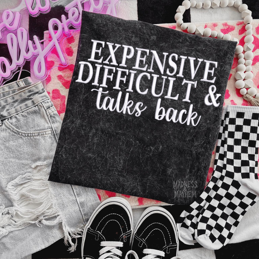 Expensive difficult talks back Embroidered Mineralwash Tshirt