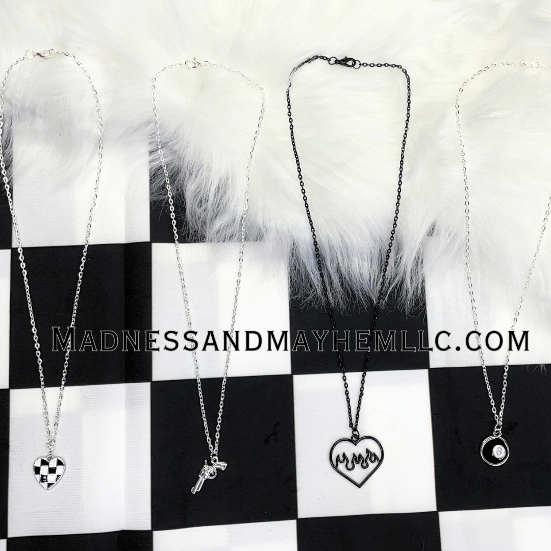 Silver Checkered Hear Necklace