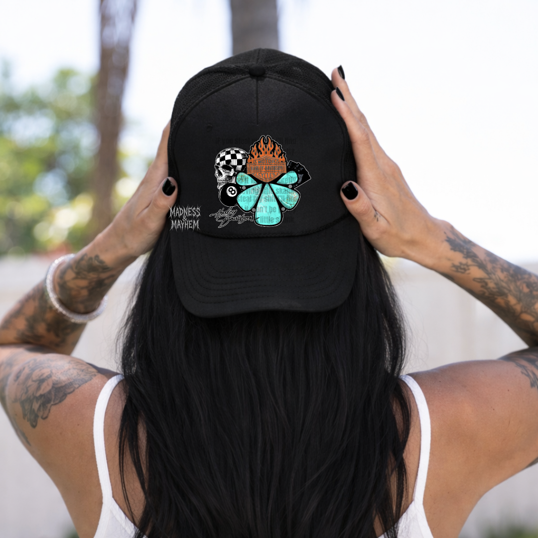 Turquoise harley Trucker Hat