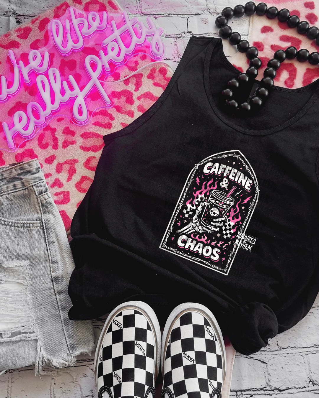 caffeine & chaos unisex tank