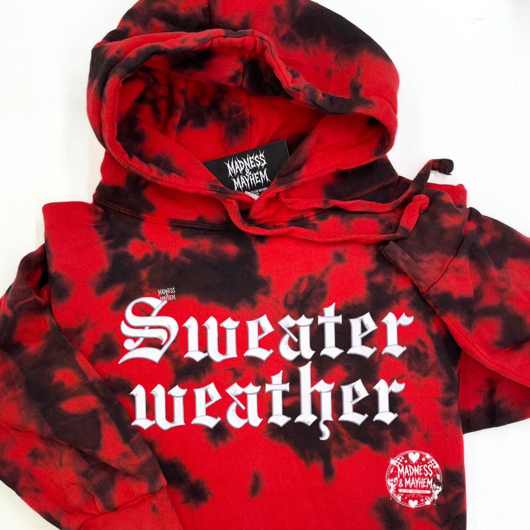 Red sweater weather embroidered Hoodie