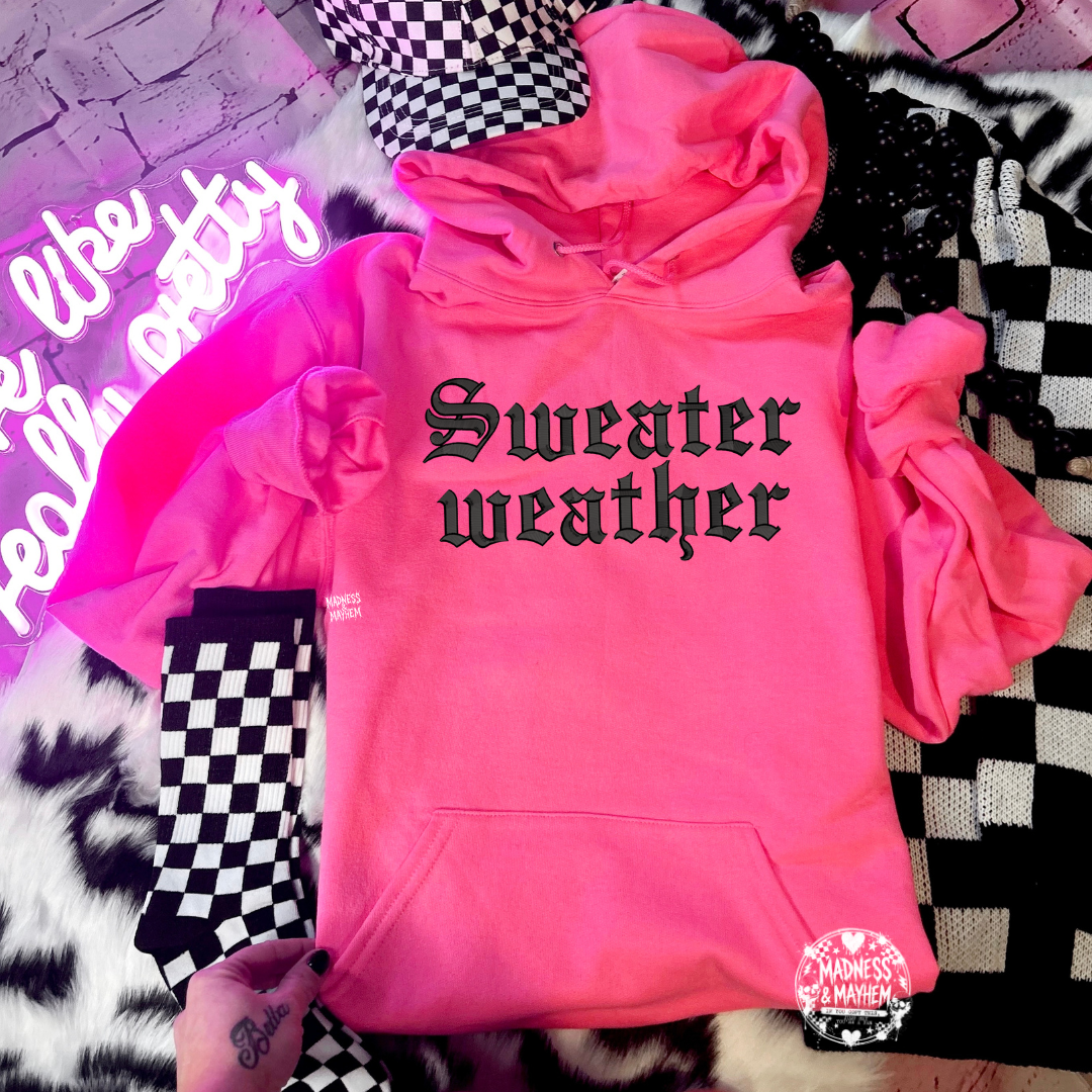 Neon pink sweater weather Embroidered Hoodie