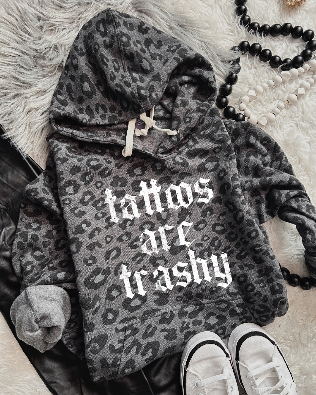 Tattoos are trashy leopard Elevated Fleece Hoodie