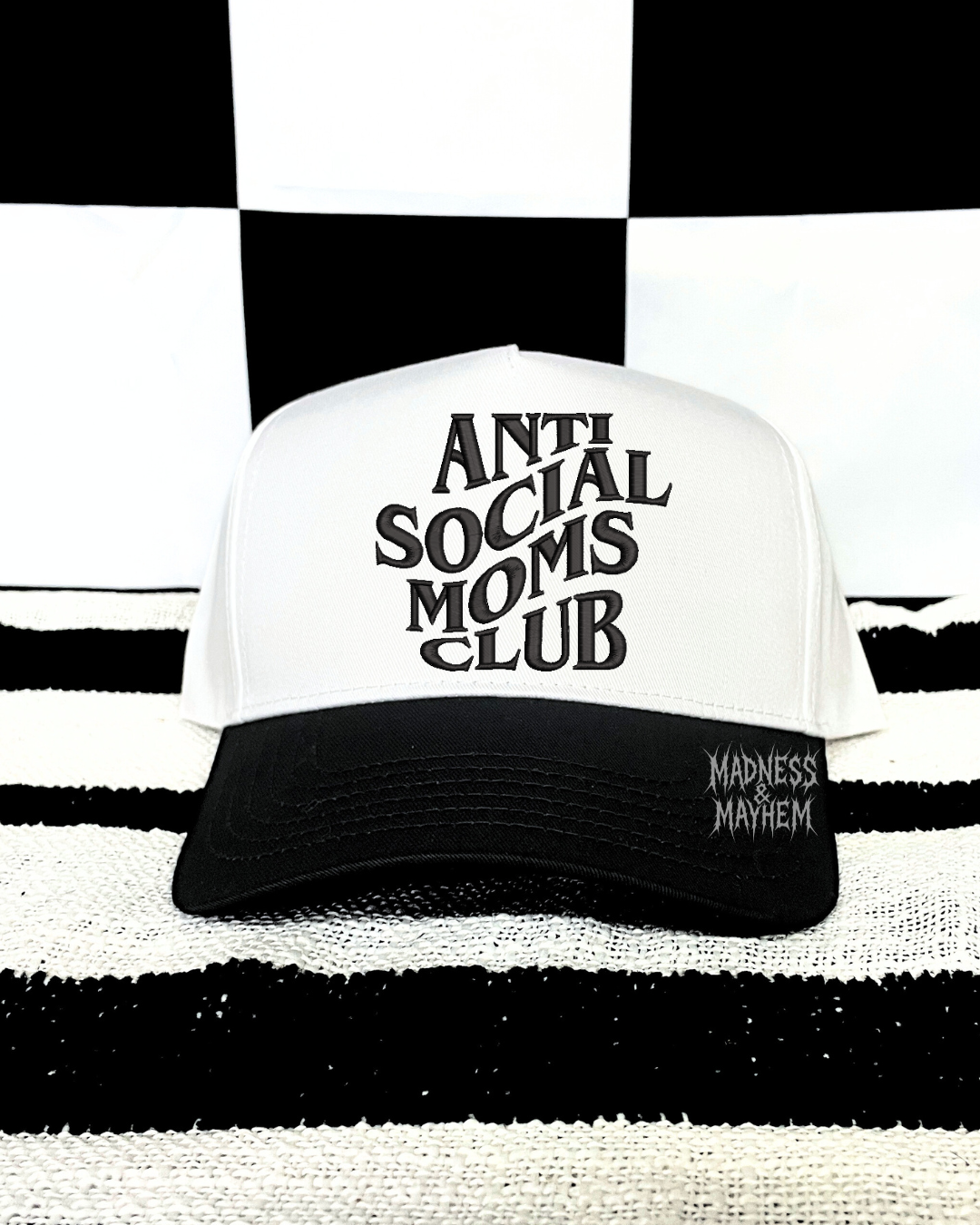 Black anti social moms club embroidered Hat