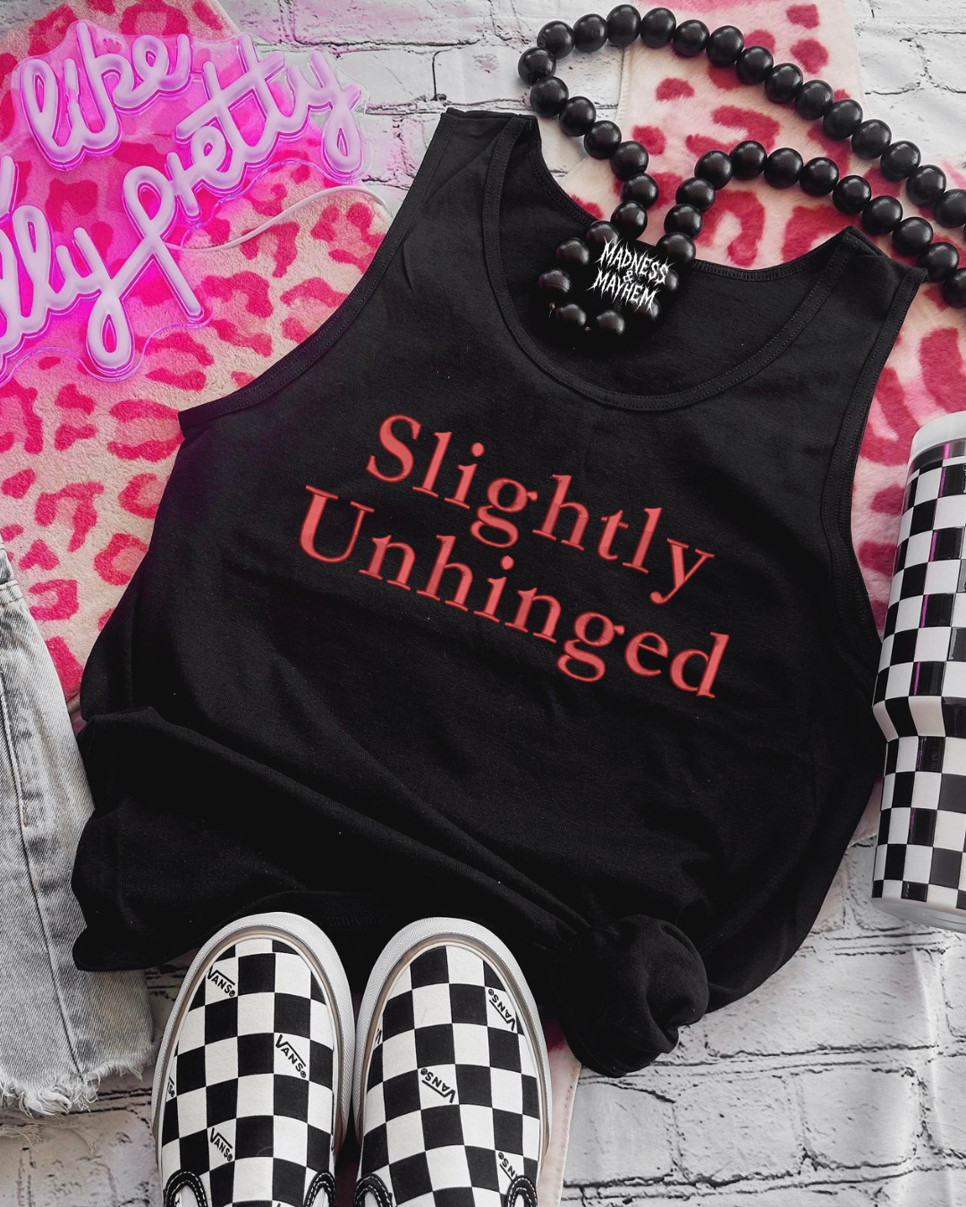 slightly unhinged embroidered unisex tank