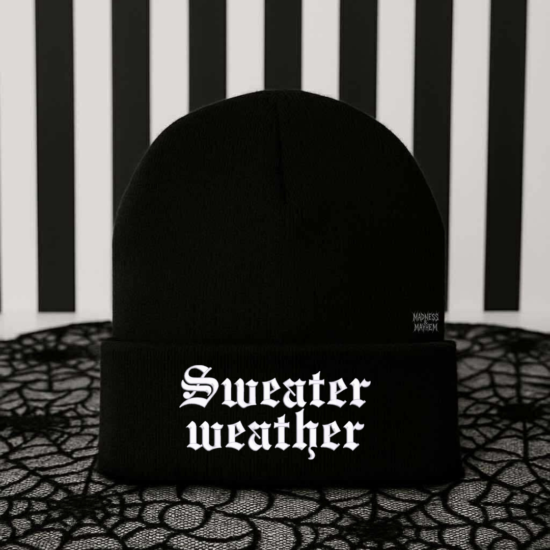 Sweater weather embroidered beanie