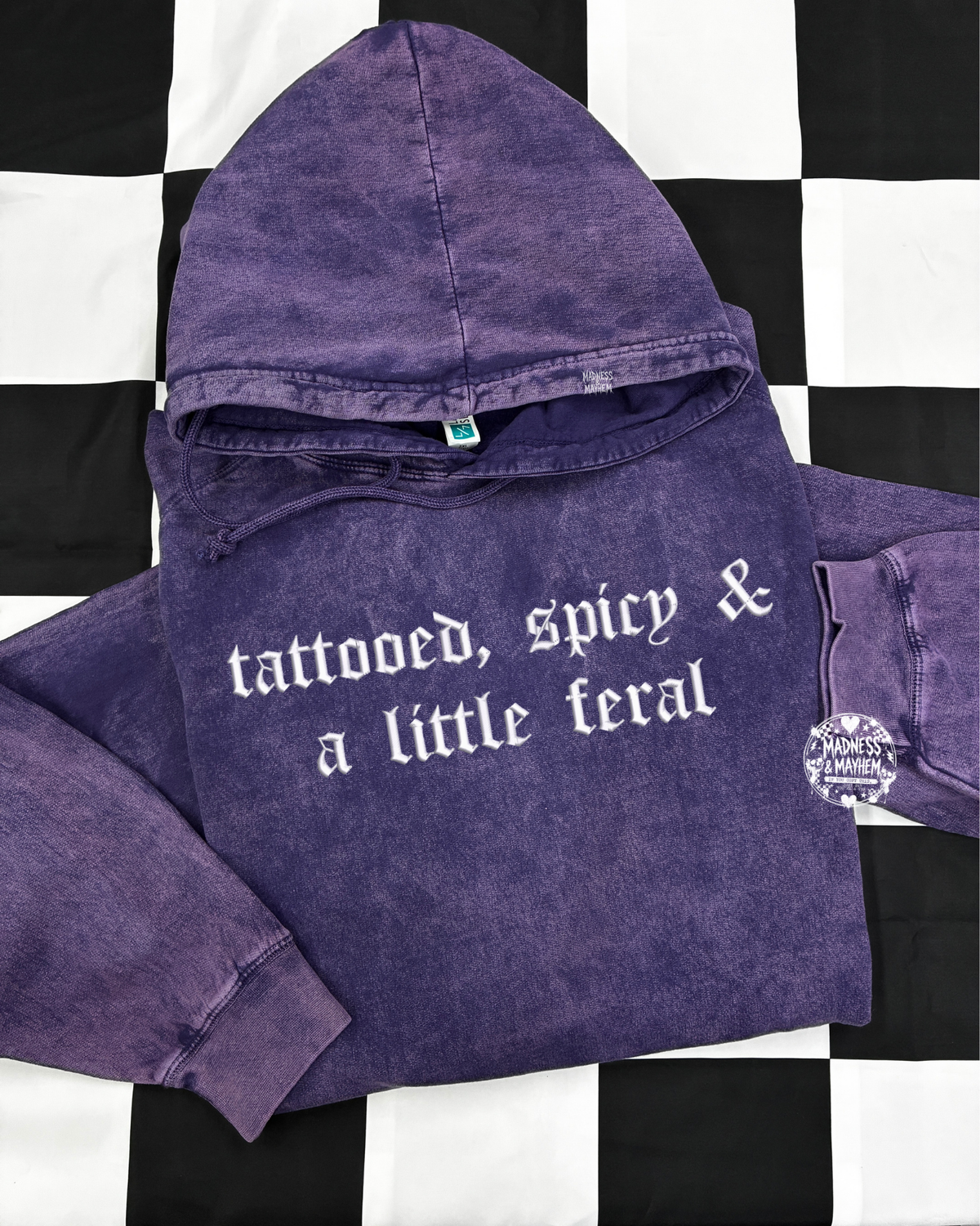 Purple tattooed spicy feral mineral wash Hoodie