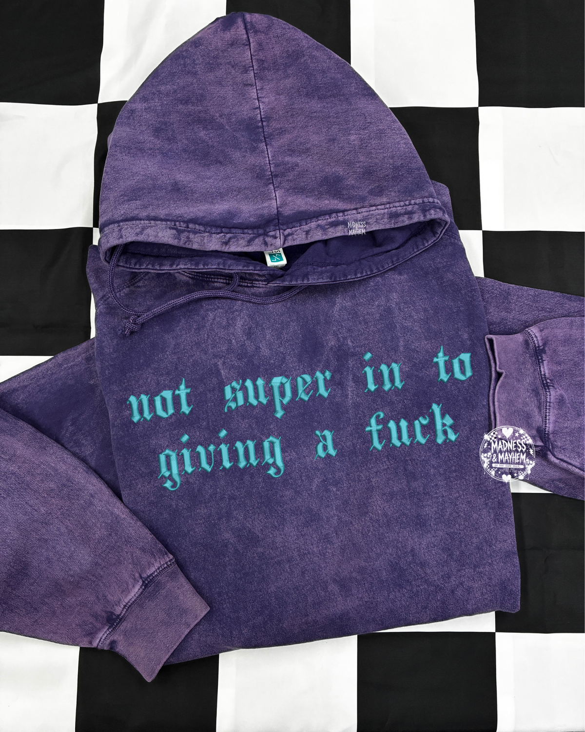 Purple not super into giving a fuck mineral wash Hoodie