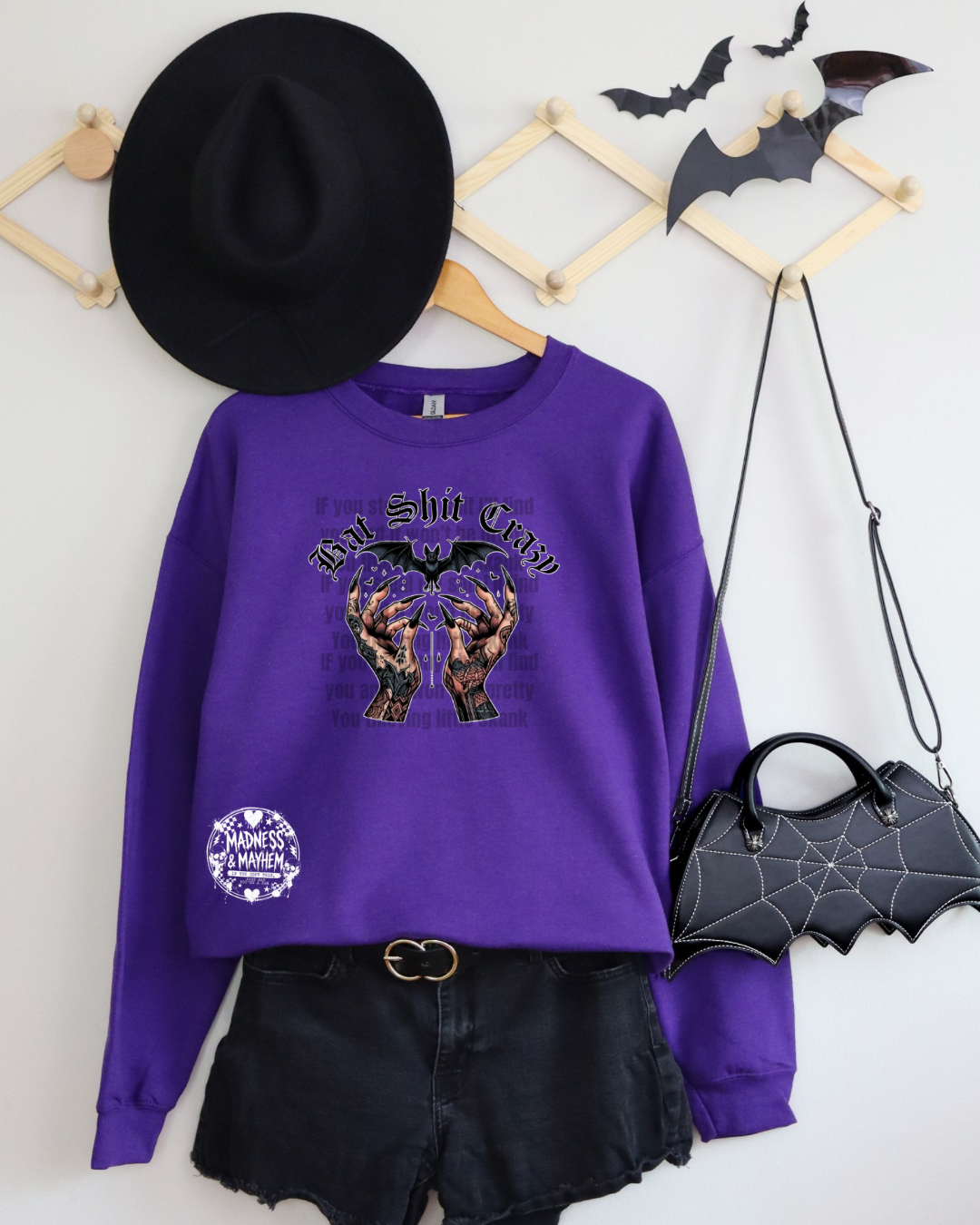 PURPLE Bat shit crazy sweatshirt