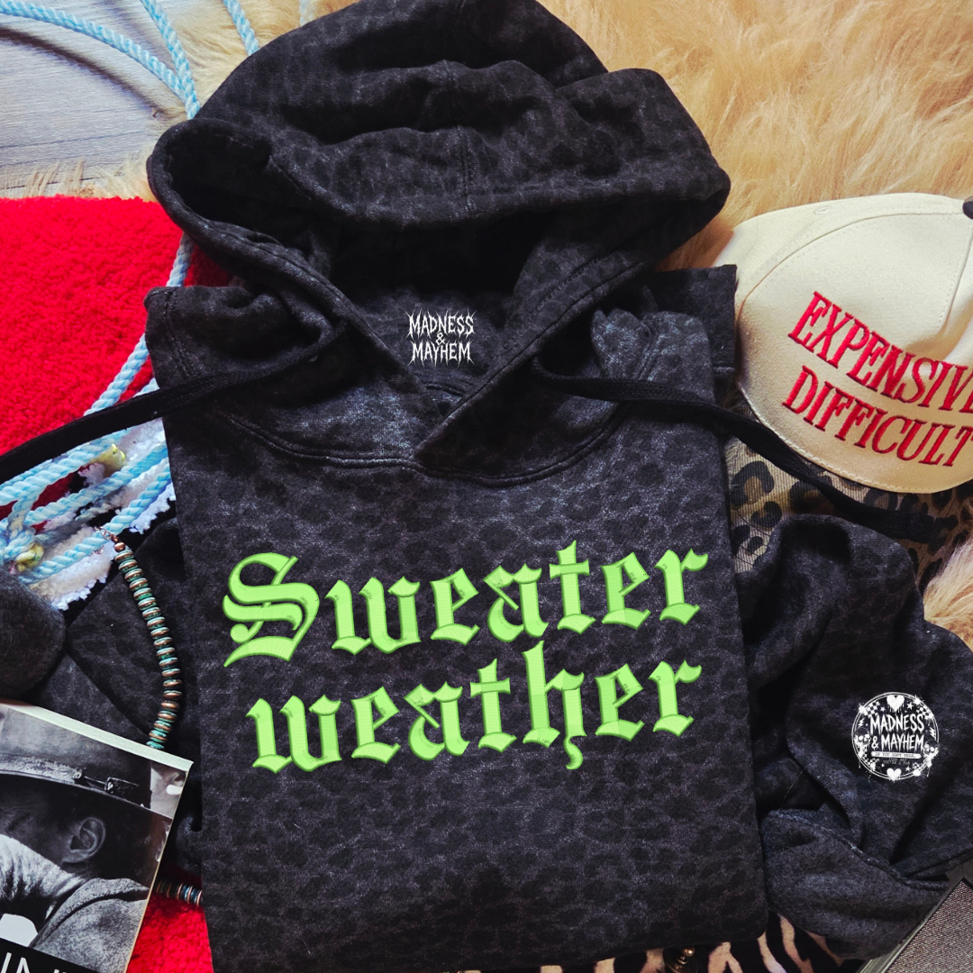 Sweater weather embroidered leopard Hoodie
