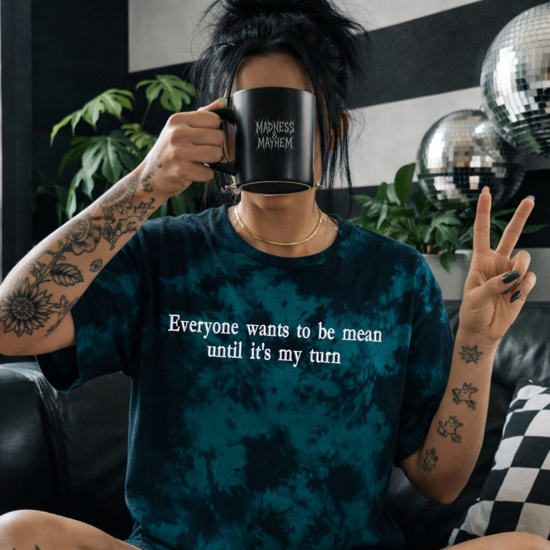 Teal be mean embroidered tie dye T-shirt