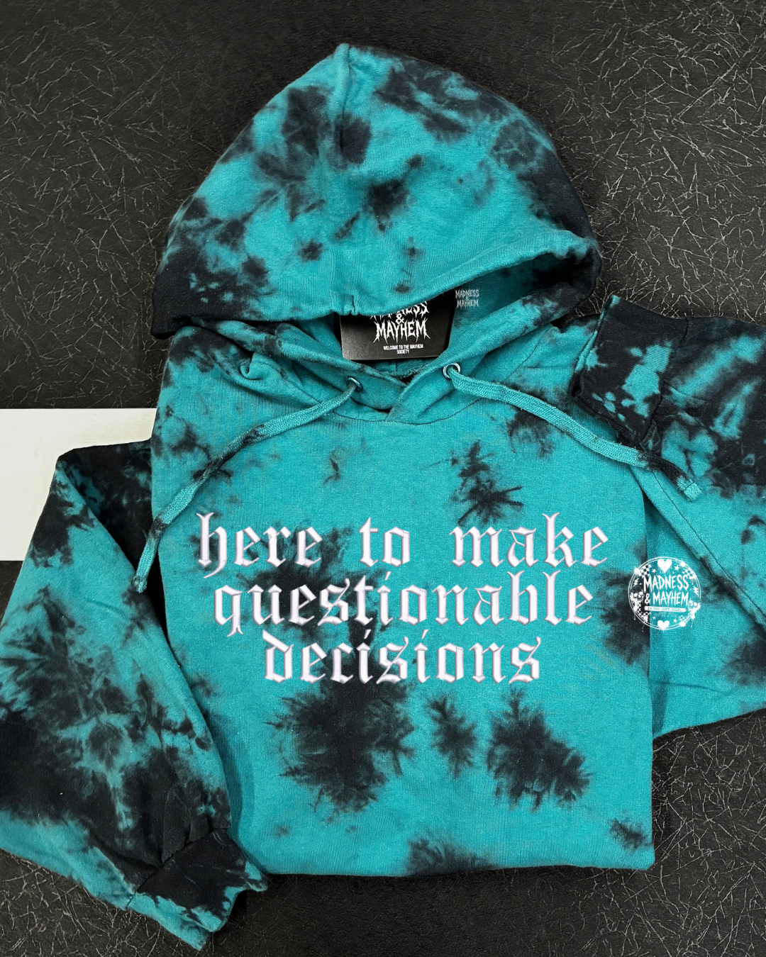 Teal questionable decisions embroidered Hoodie