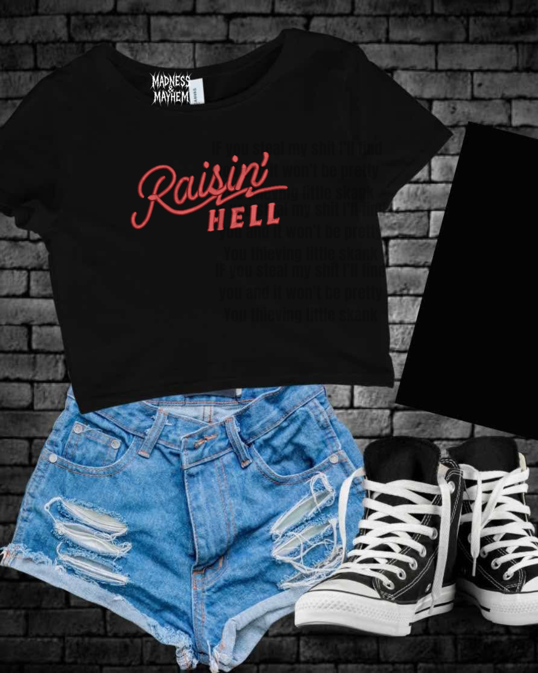 Raisin hell embroidered cropped tee