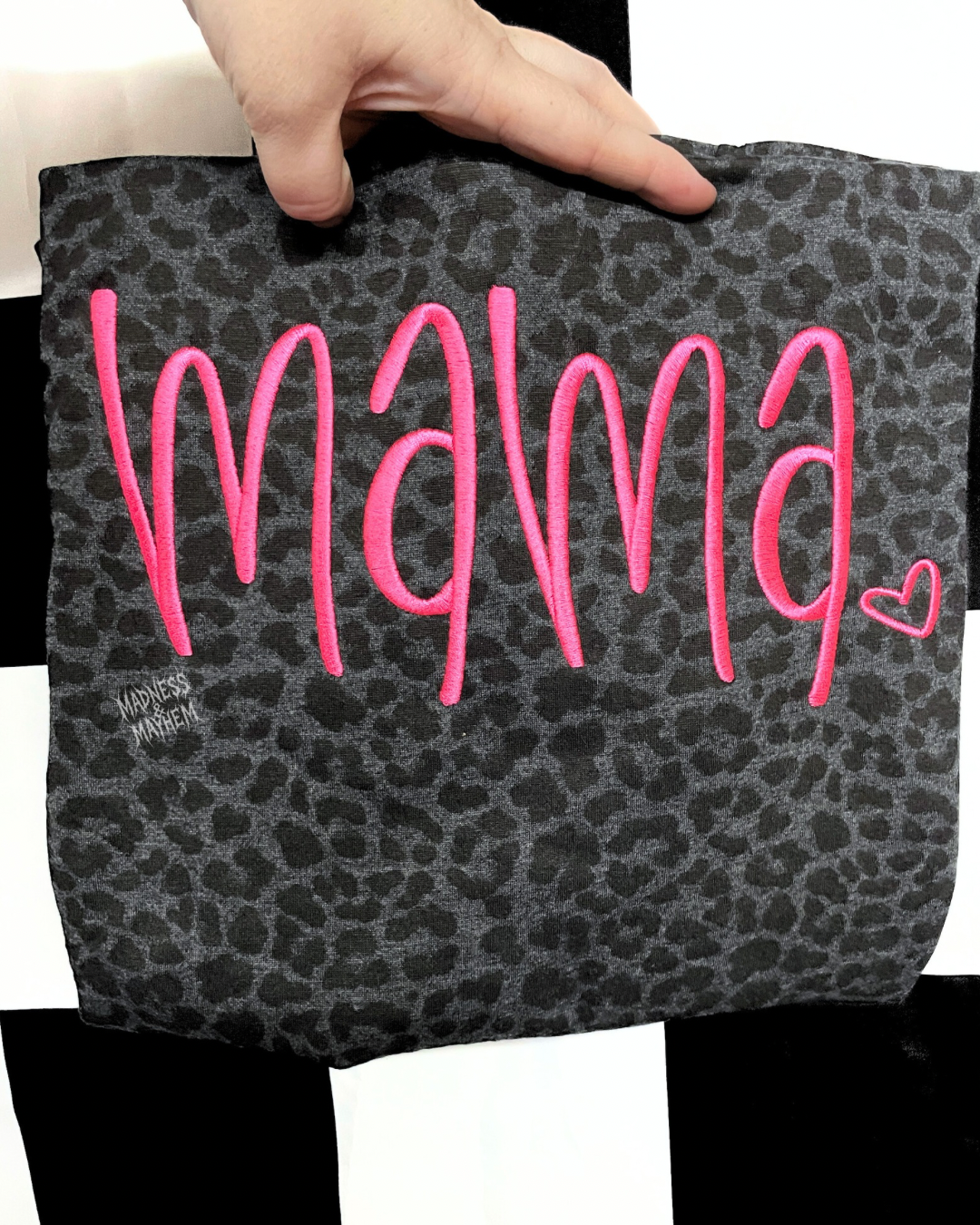 Mama heart embroidered leopard print T-shirt