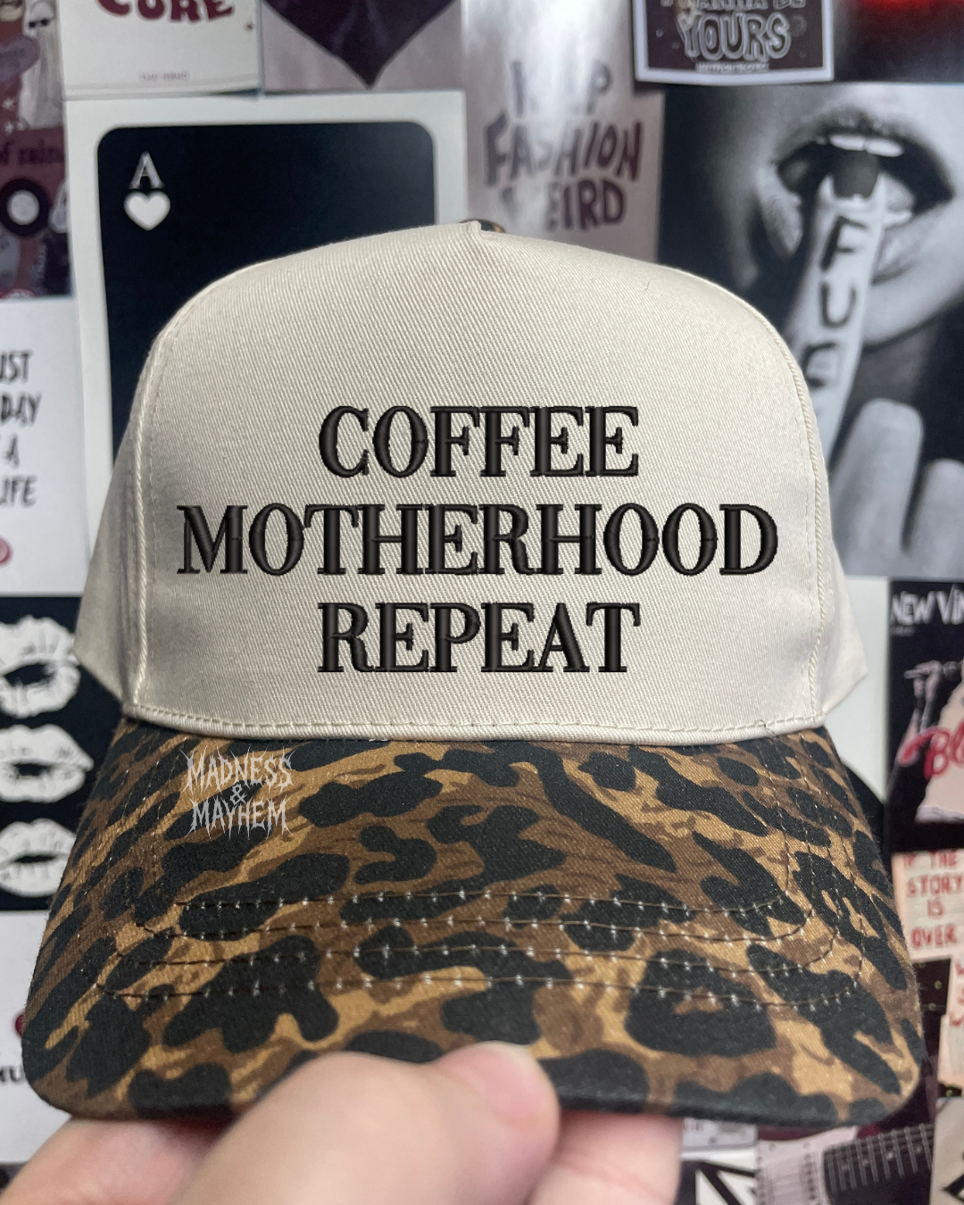 Coffee motherhood repeat Leopard embroidered hat