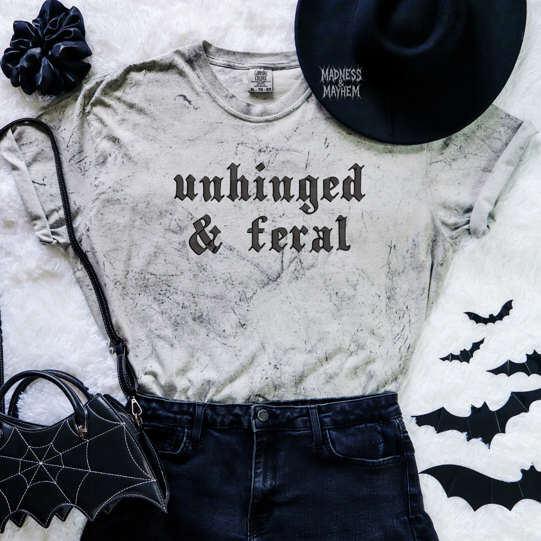 Unhinged & feral embroidered color blast tshirt