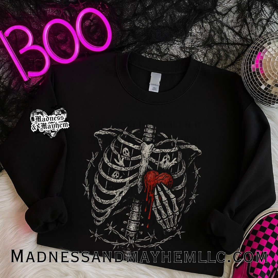 Bleeding heart ribcage Halloween crew neck sweatshirt