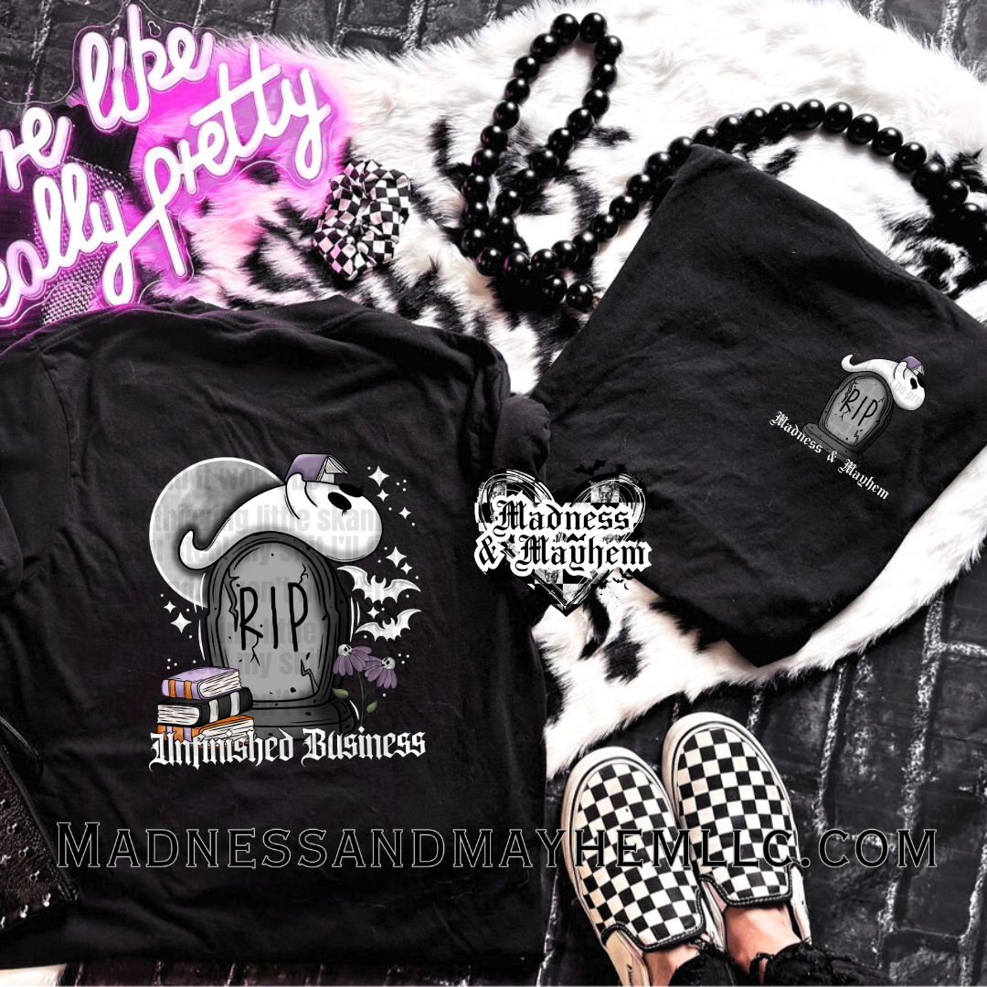 Unfinished business Halloween FRONT/BACK Shirt