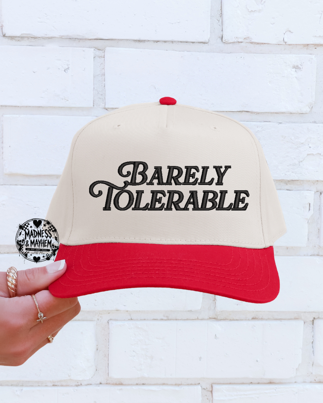 Barely tolerable embroidered red/nautral Hat