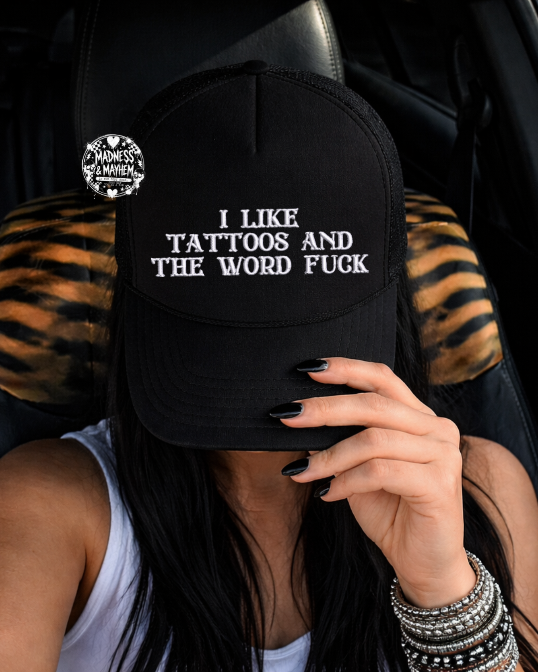 Tattoos & the word fuck embroidered Trucker Hat