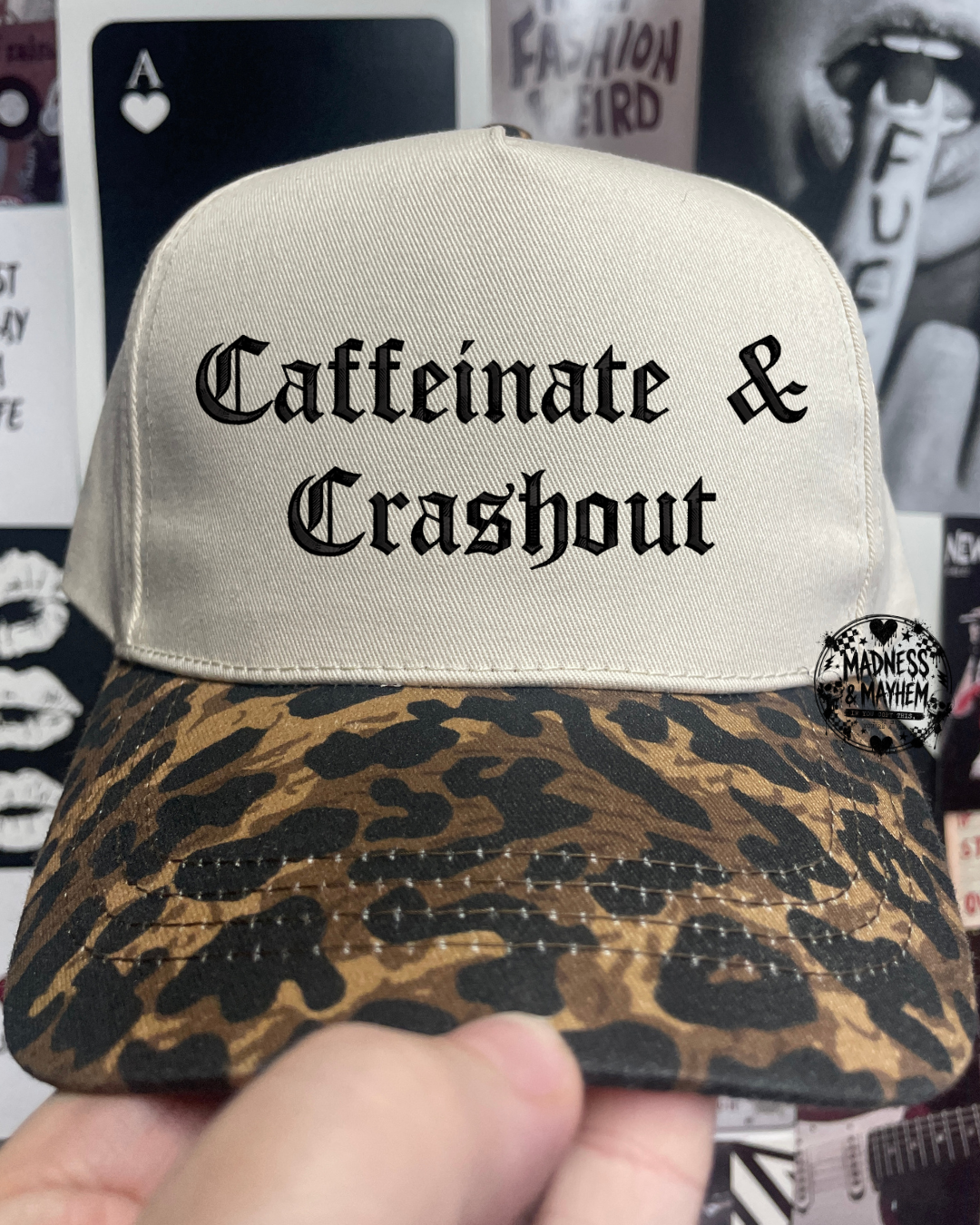 Caffeinate & crashout Leopard embroidered hat