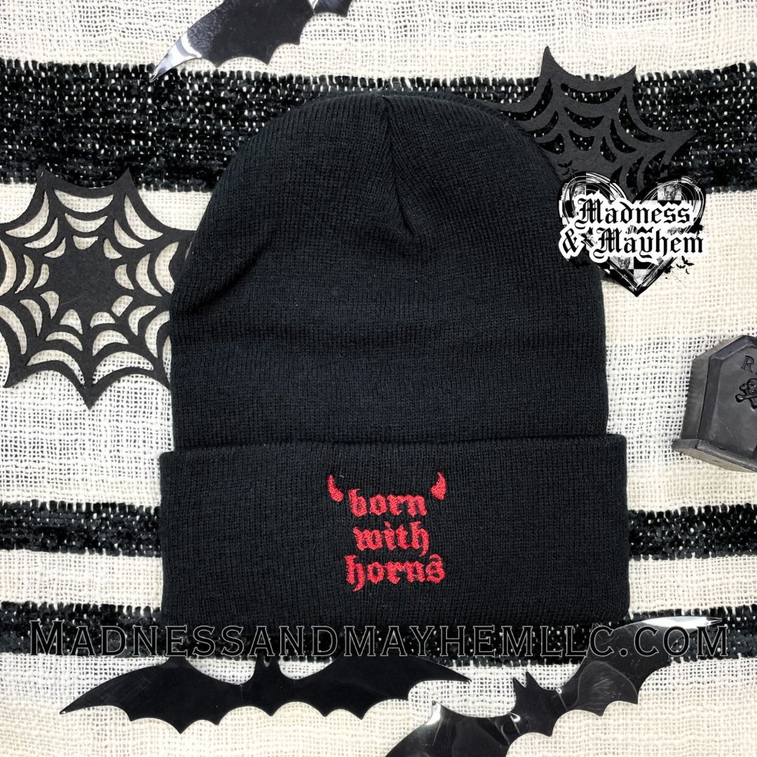 Born with horns embroidered beanie