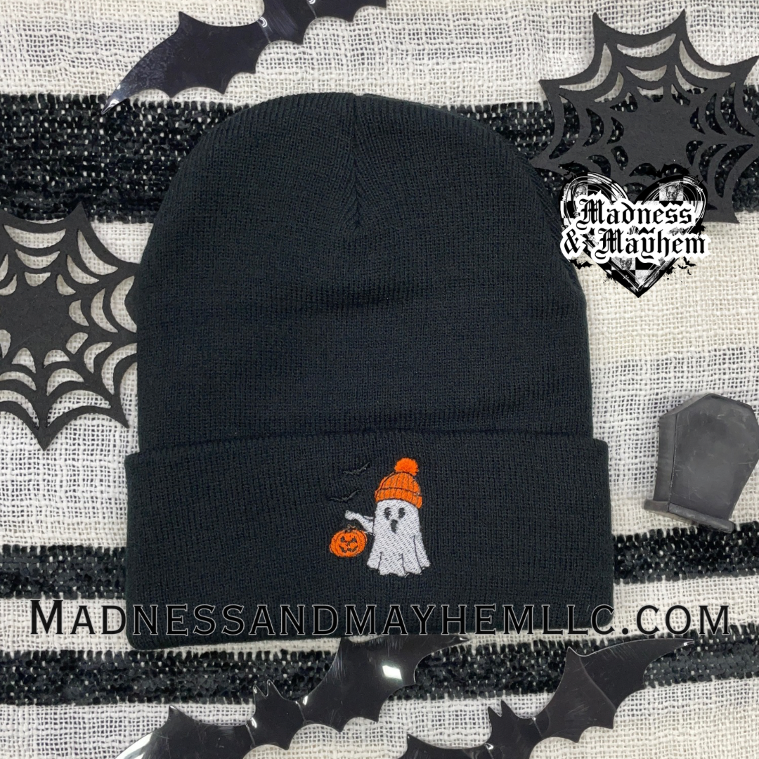 Trick or treat ghost embroidered beanie