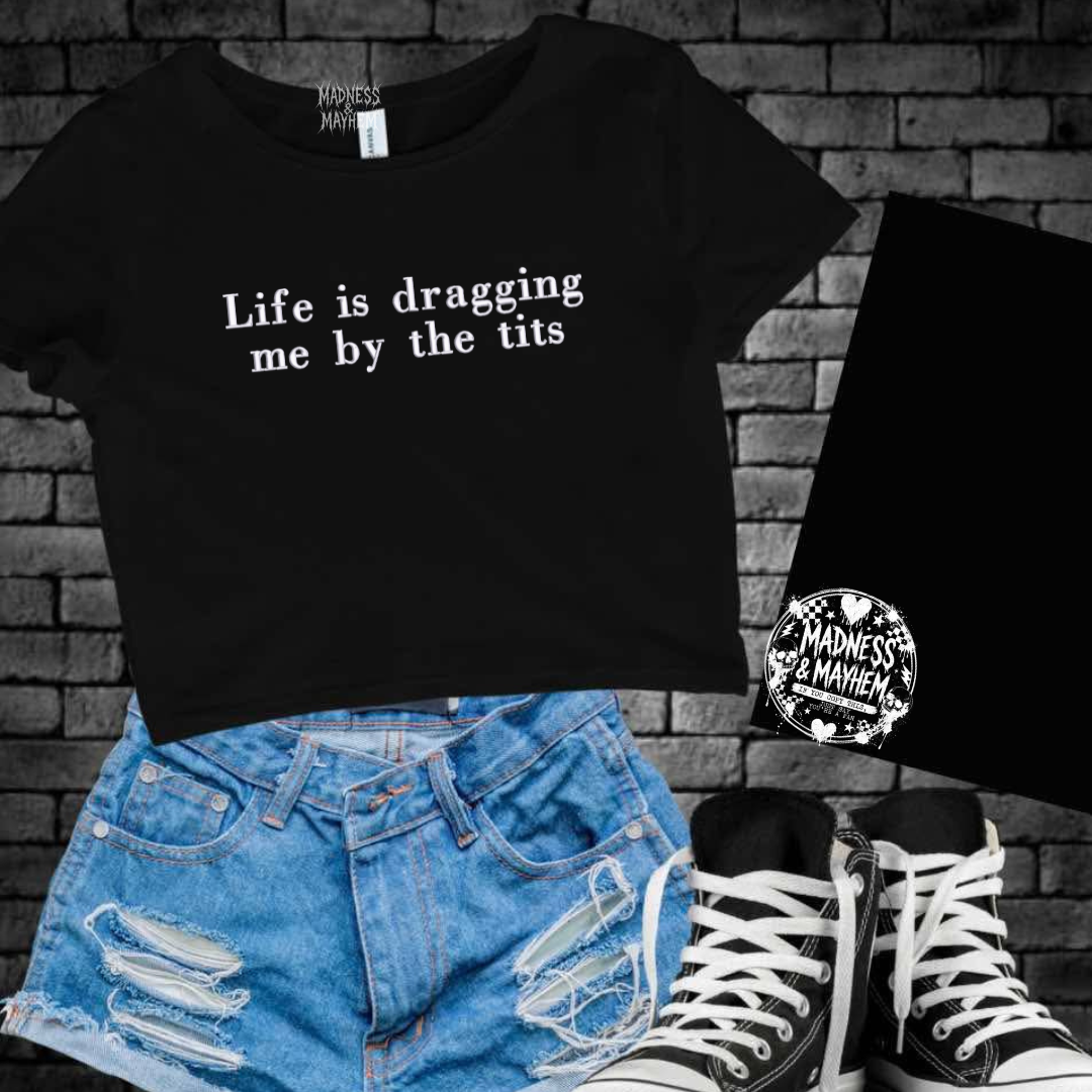 Life is dragging embroidered cropped tee